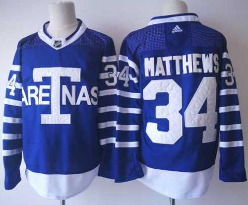 Adidas Maple Leafs #34 Auston Matthews Blue Authentic 1918 Arenas Throwback Stitched NHL Jersey